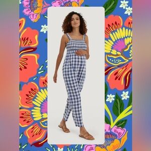 Nom Maternity Checkered Jumpsuit in Blue and White Large